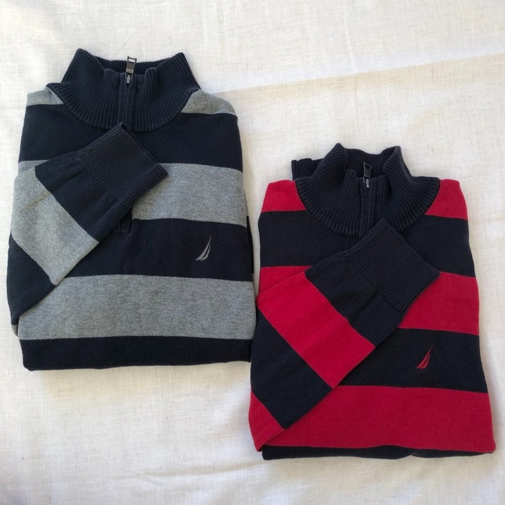 2 Nautica Striped Sweaters - Medium 100% Cotton